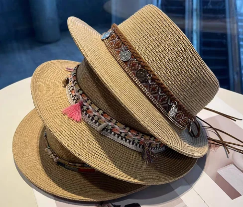 Boho Kahverengi Kadın Hasır Plaj Şapkası