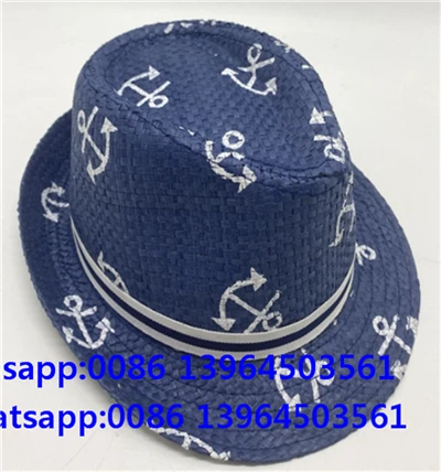 Çapa baskılı kağıt saman fedora şapkası