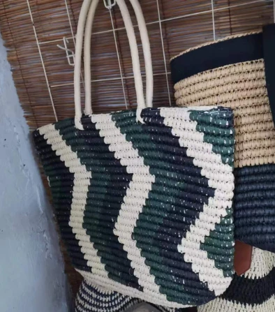 Stripe Green Women Saman çantası